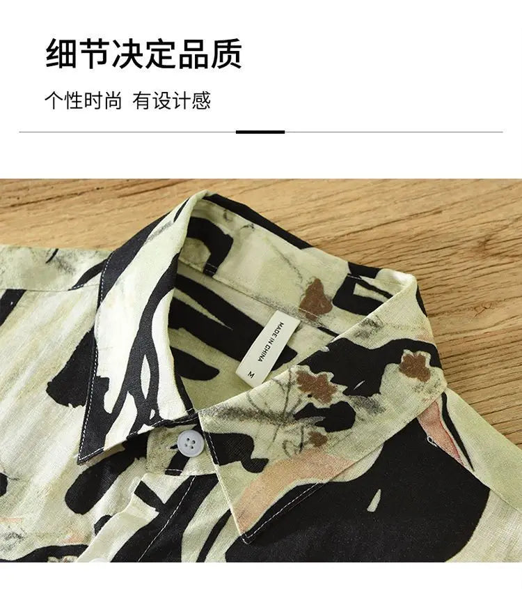 Short Sleeve  Fashion Turn-down Collar Simple Comfortable Versatile Selling Trend Temperament Comfortable Shirts Tops Print Men