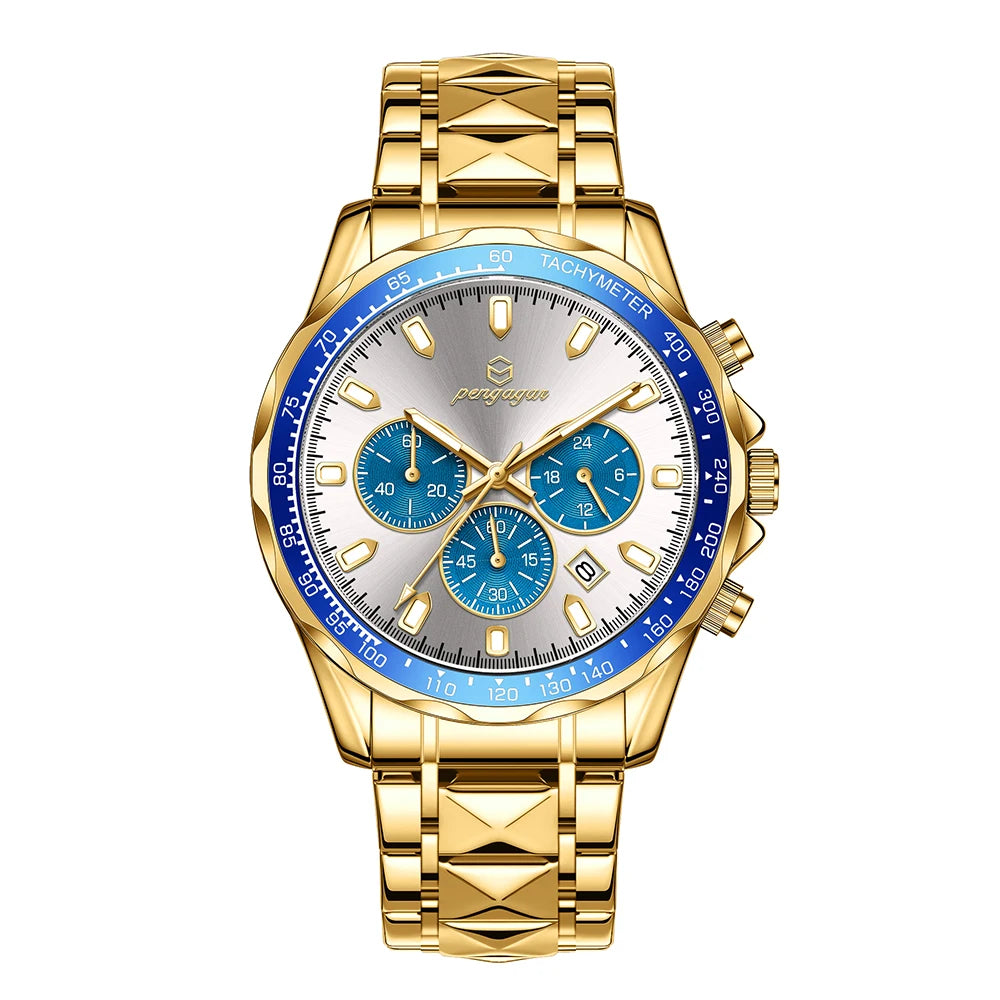 POEDAGAR Luxury Gold Watches Men Business Waterproof Luminous  Fashion Stainless Steel Date Week Band Male's Quartz Watch Reloj