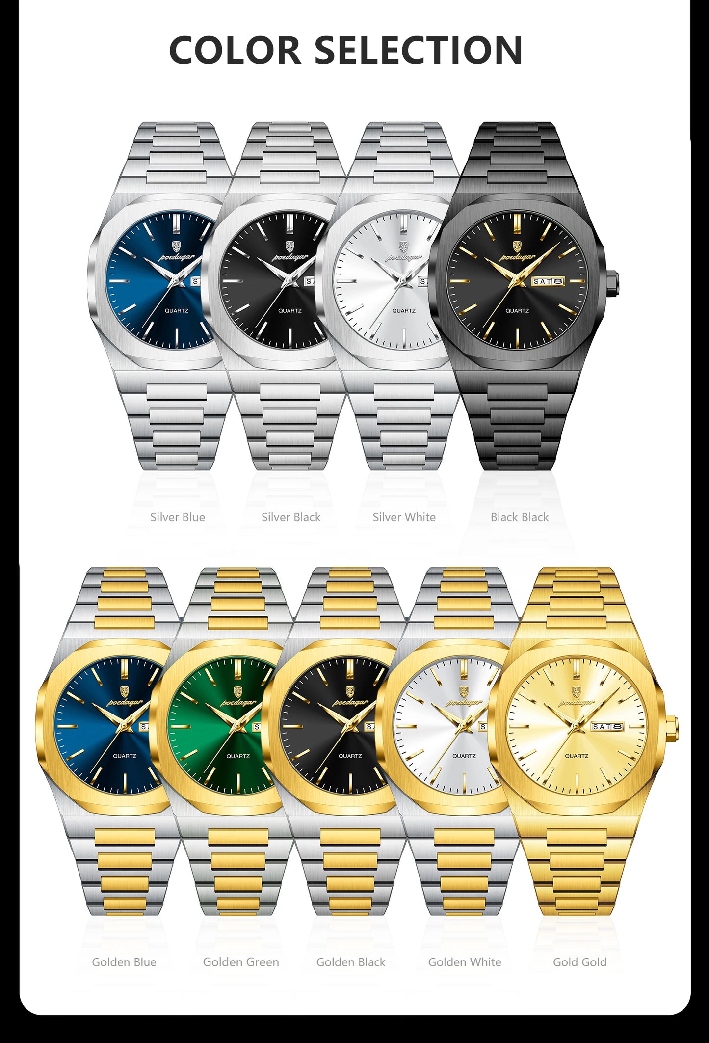 POEDAGAR Fashion Brand Male Watch Waterproof Luminous Stainless Steel Watches For Men Date Week Casual Quartz Men's Clock Reloj