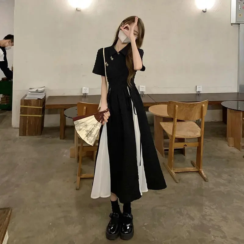 Plus Size New Chinese Style Dress Women's Clothing Summer New Solid Colors Short Sleeves Spliced Long Dress Women's Plus Size...