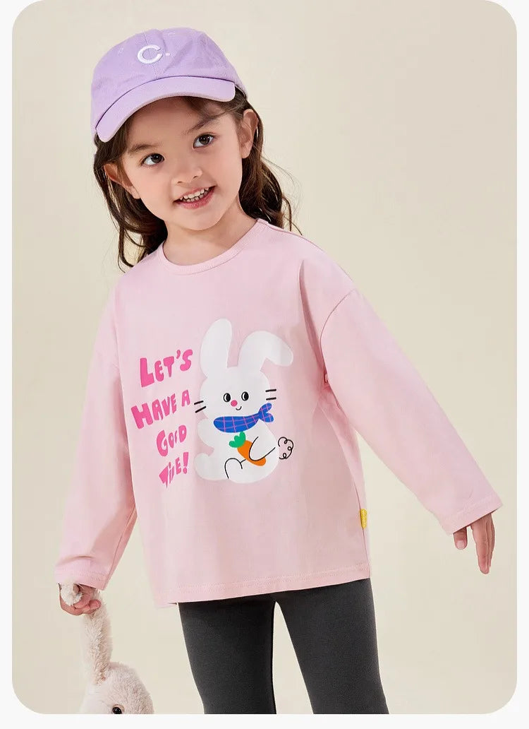 Kids Girls Printed T-shirt Autumn Cartoon Base Long Sleeve Baby Boys Top Versatile Pullover Bottom Children Girls Shirts