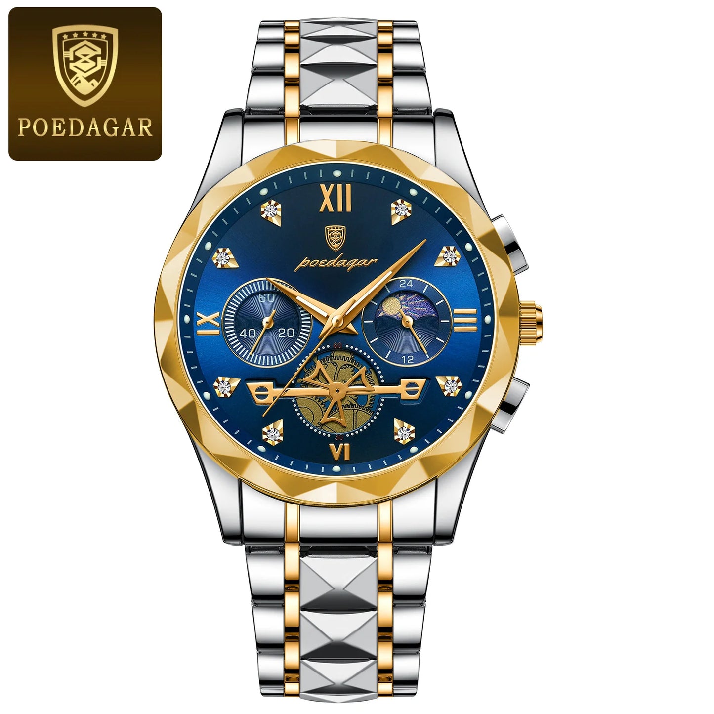 POEDAGAR Fashion Luxury Man Wristwatch Stainless Steel Quartz Watches for Men Waterproof Luminous Chronograph Sports Men's Watch