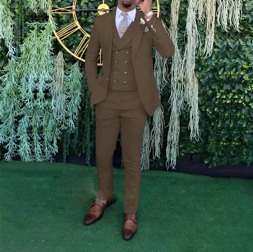 Men's Wedding Banquet 3-piece Suit Double Breasted Custom Men's Suit (Jacket, Vest and Trousers) Party Business Office Wear