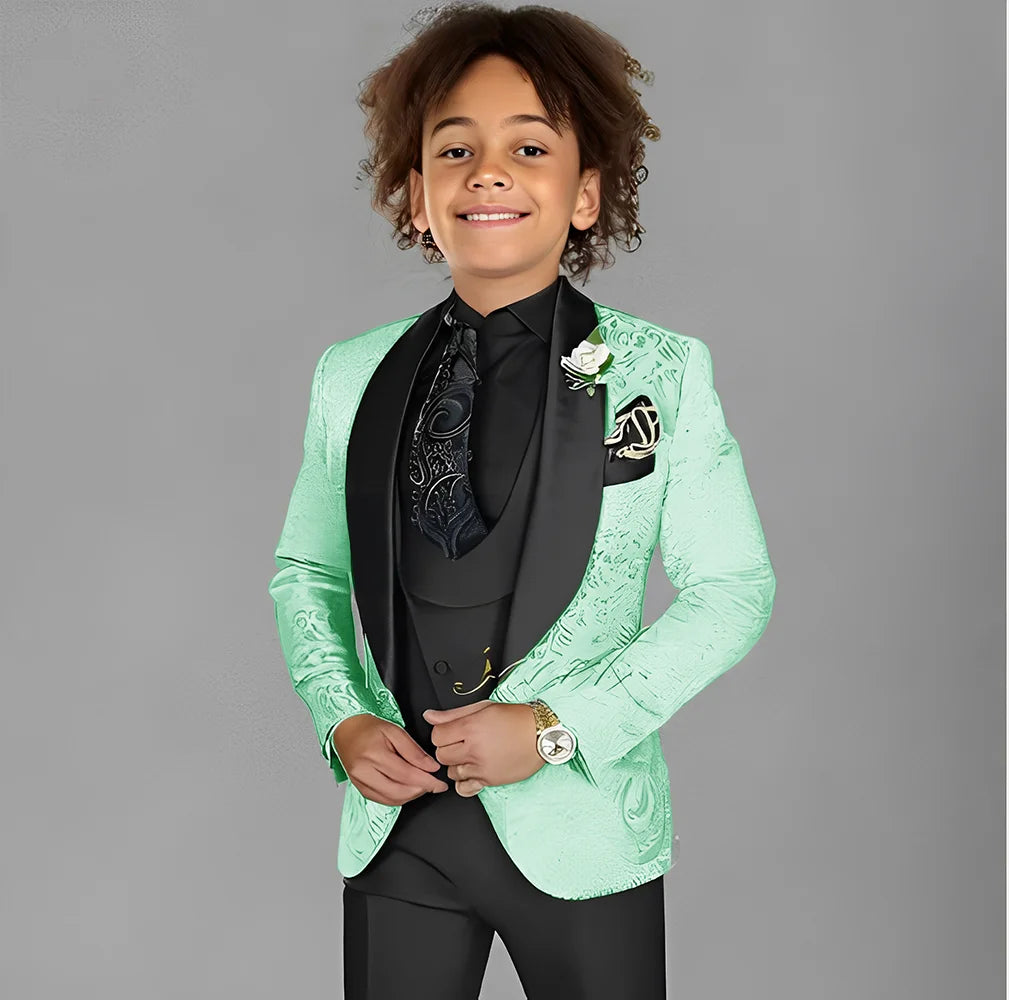Jacquard Boys Suit 3 Piece Set Wedding Tuxedo for Kids Party Jacket Pants Vest 2-16 Years Old Formal Suit Customization