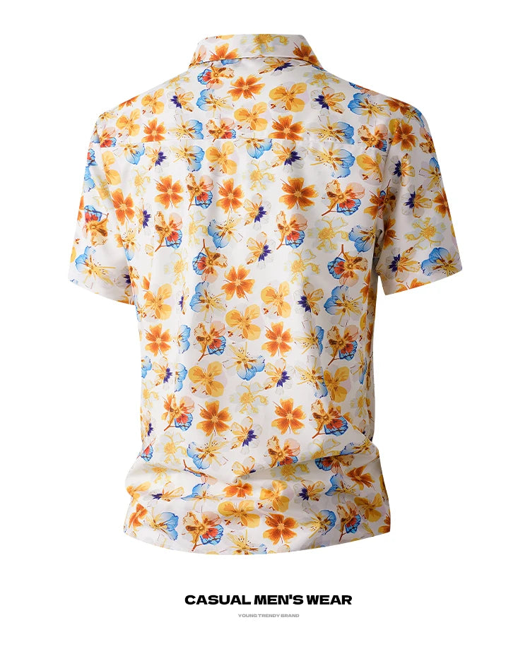 Men Loose Short Sleeve Shirt Trendy Printed Shirt Jacket