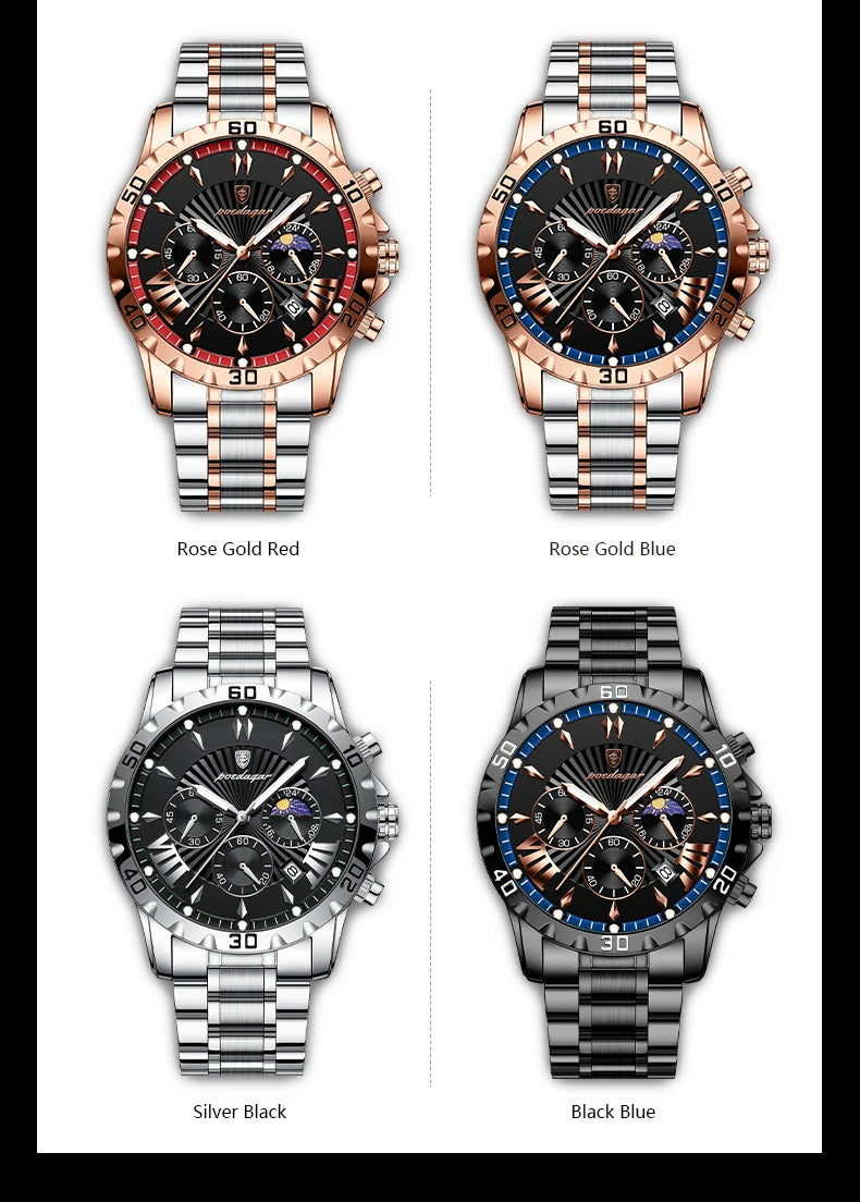 POEDAGAR Luxury Sport Man Watch Chronograph Luminous Waterproof Date Men Watch High Quality Stainless Steel Men's Quartz Watches