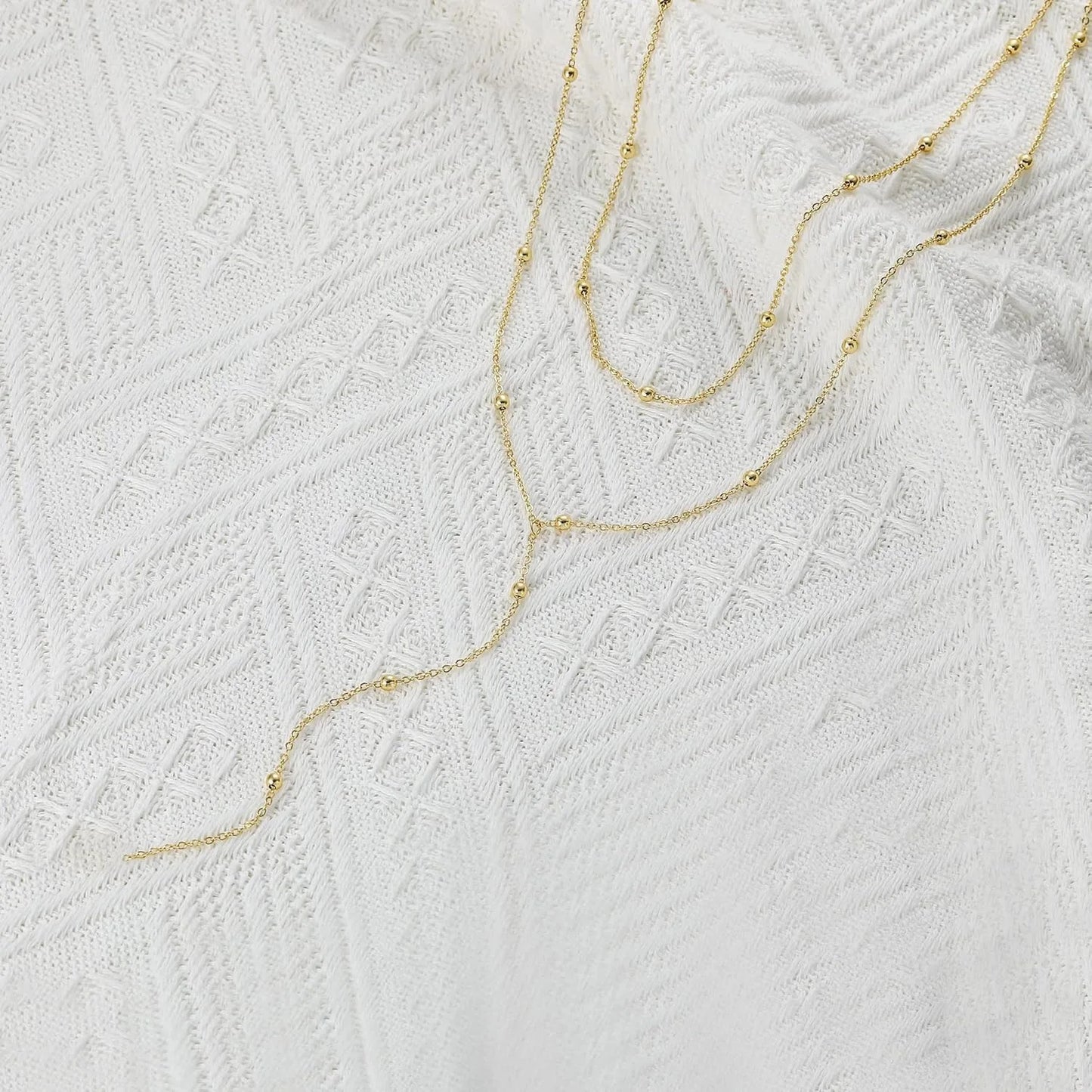 Gold Necklace for Women 14k Gold Plated/Silver Y-Shaped Pendant Necklace Layered Beaded Chain Drop Necklaces For Women Gift