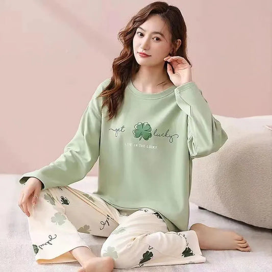 Women's Pajamas Two-Piece Casual Cute Comfortable Sleepwear Homewear Set Tops and Trousers Nightwear Lounge Wear Autumn Winter
