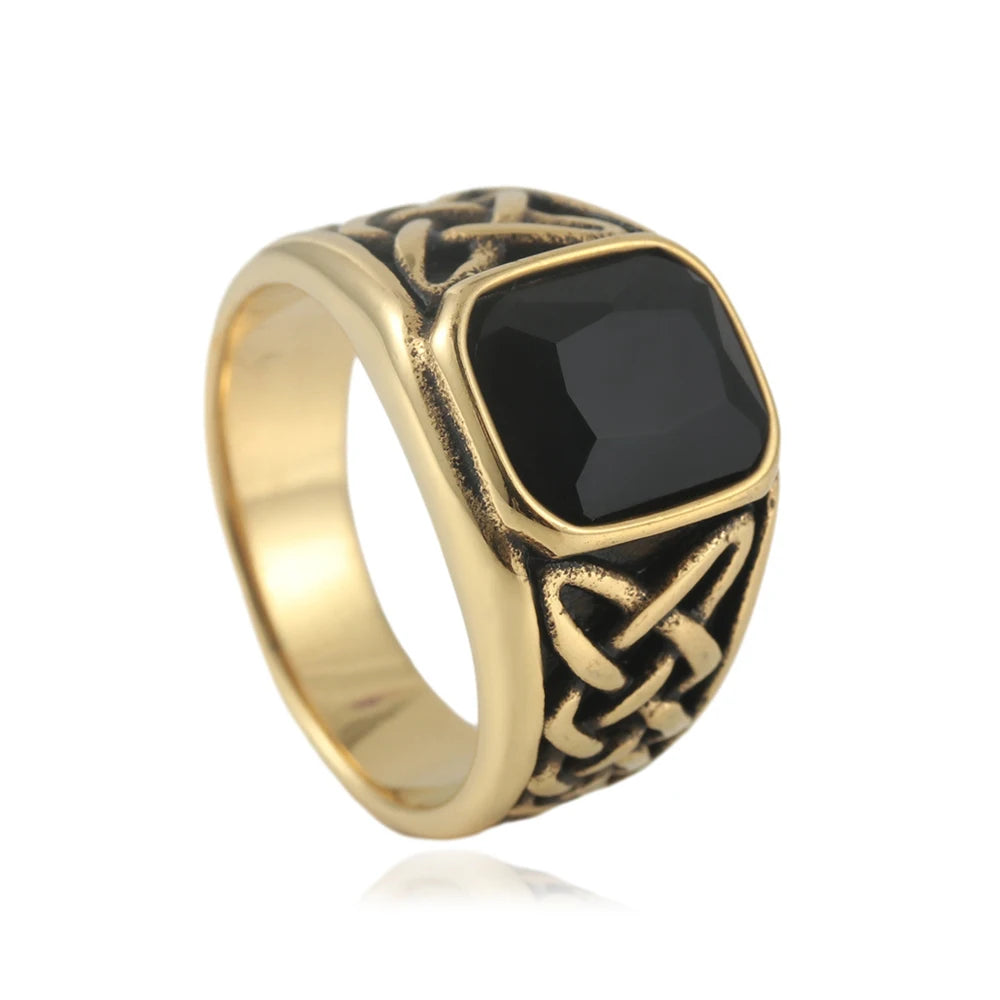 Punk Vintage Square Red Stone Signet Rings For Men Women Stainless Steel Nordic Vikings Knot Rune Ring Fashion Jewelry Wholesale