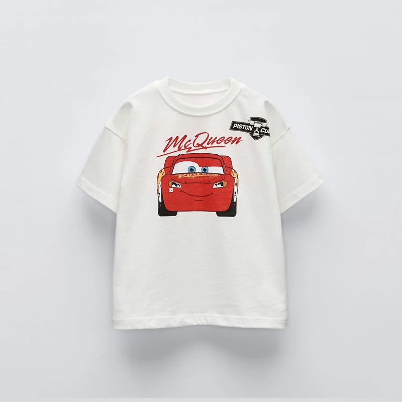 Potdemiel Summer Kids T-shirt Short Sleeve Top Cartoon Cars Pixar Lightning Mcqueen Printed Boys Clothes Baby Tops