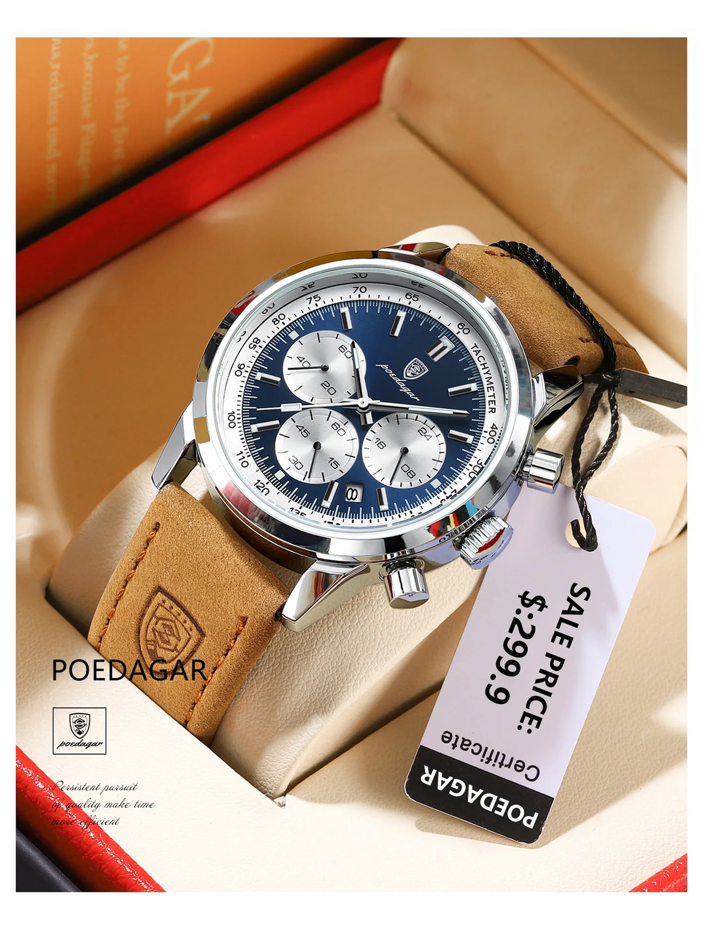 POEDAGAR Luxury Man Watch High Quality Waterproof Chronograph Luminous Men's Wristwatch Leather Men Quartz Watches Casual Clock