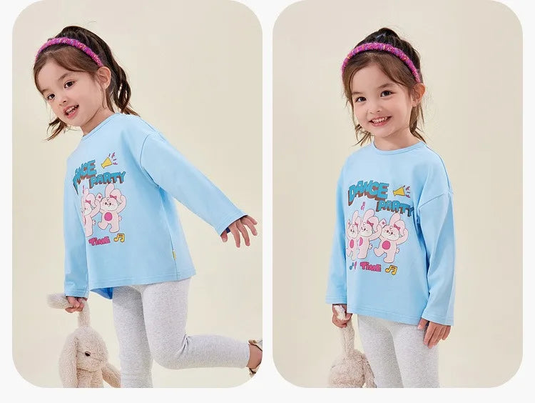 Kids Girls Printed T-shirt Autumn Cartoon Base Long Sleeve Baby Boys Top Versatile Pullover Bottom Children Girls Shirts