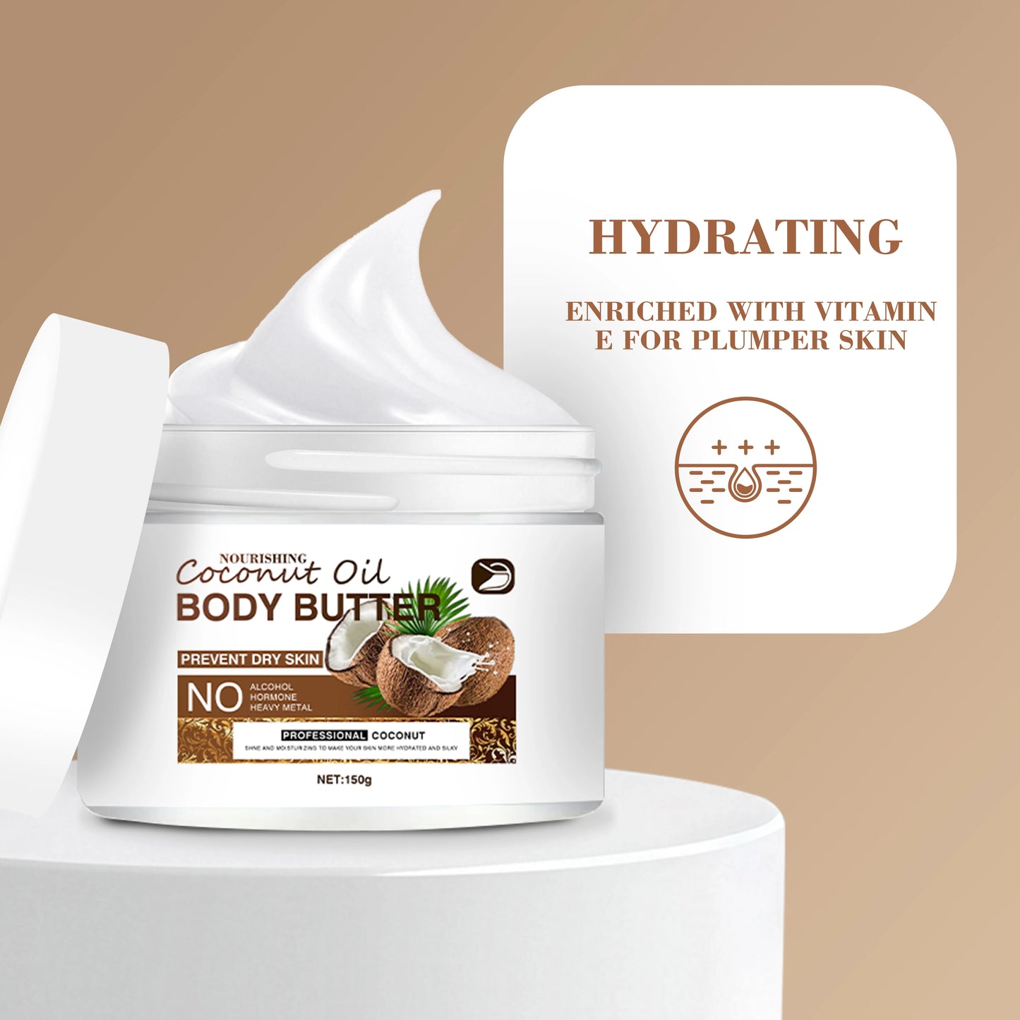 Ottilavie Coconut Oil Body Cream: With Coconut Oil & Aloe, Deep Hydration for All Skin Types, Non-Greasy, Ideal Gift