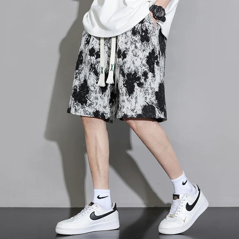 Men's Short Sleeve Summer Fashion Hawaiian Beach Flower Pants Outdoor Sports Pants Casual Breathable Quick Dry Oversized Shorts