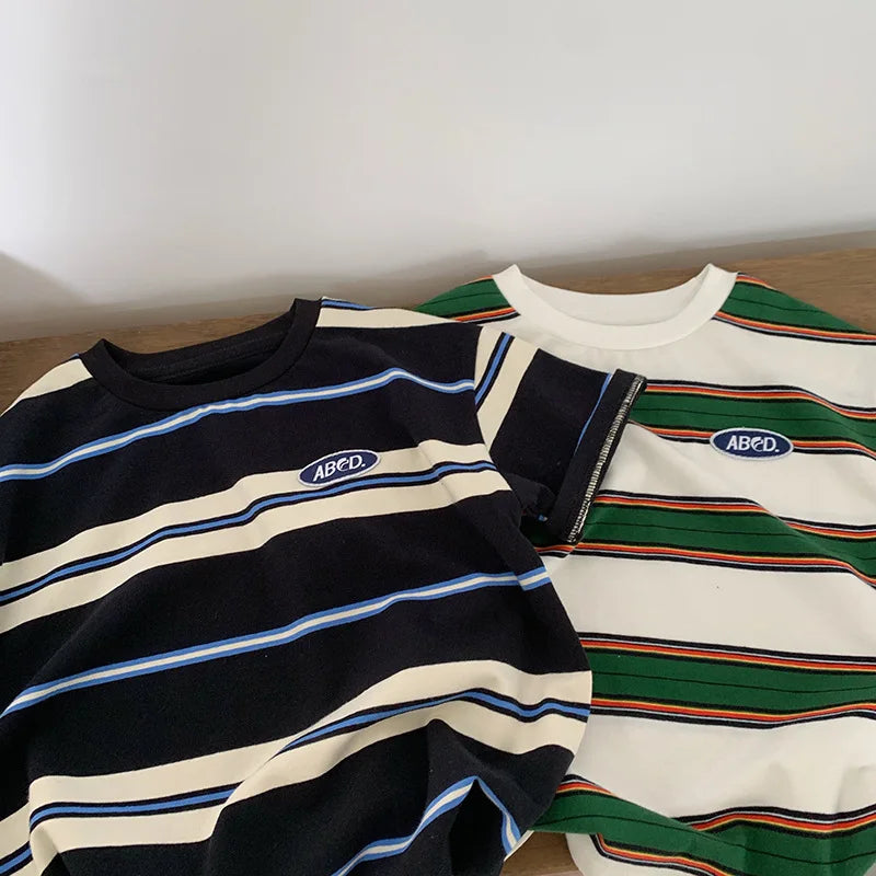 Children's Striped T-shirts For Boys Girls From 2 To 10 Years Old Kids Summer Tees Cotton Loose T Shirt Casual Kids Tops