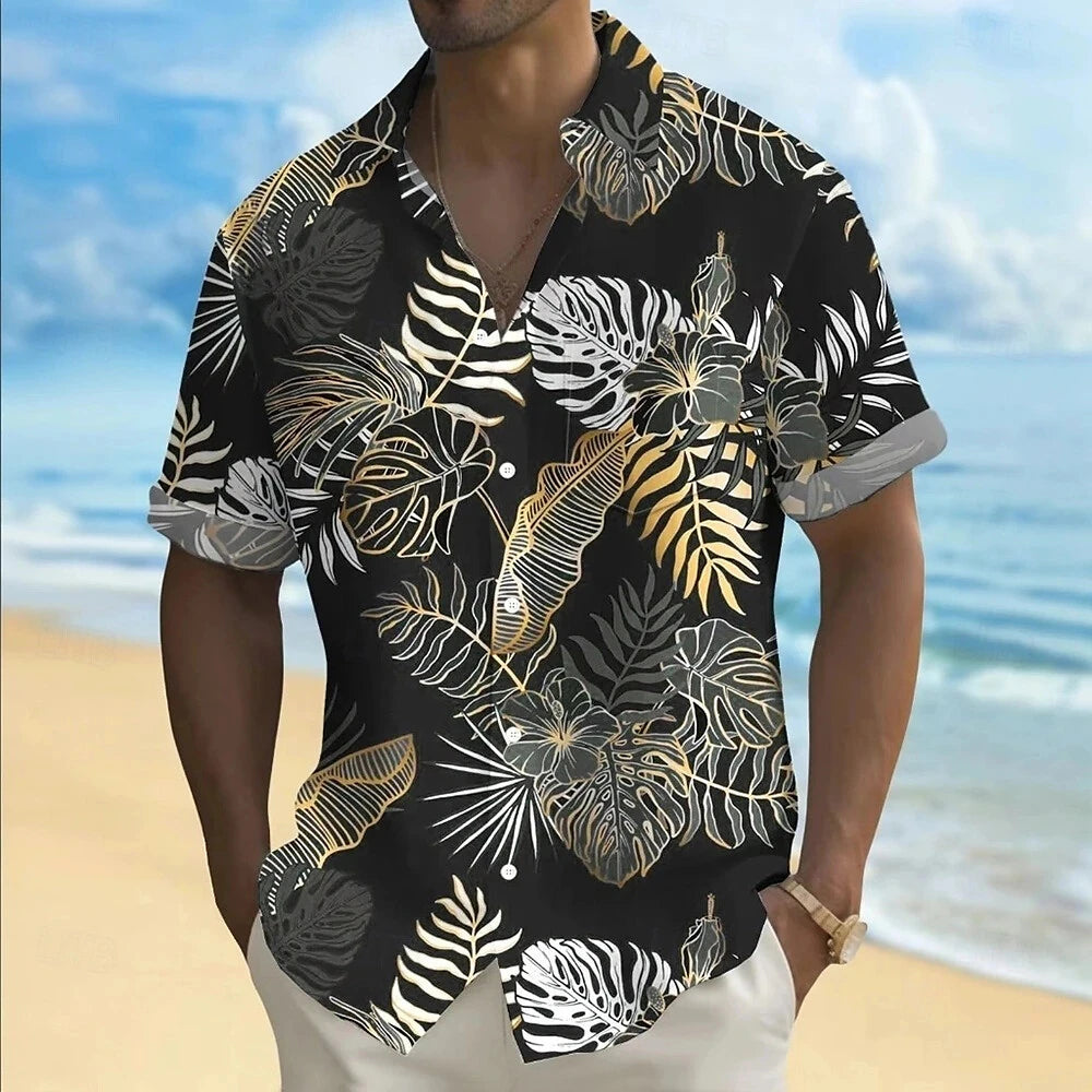 Hawaiian Men's Coconut Palm Tropical Plants Shirt Summer Casual Lapel Short Sleeve Shirts Male Outdoor Travel Oversized Clothing