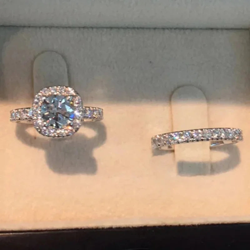 Huitan Honorable Women Rings Set 925 Sterling Silver Exquisite Full Paved CZ Finger Accessories Chic Wedding Ceremony Jewelry