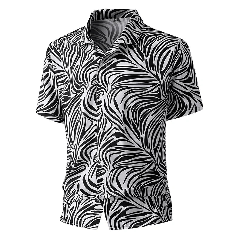 Men Loose Short Sleeve Shirt Trendy Printed Shirt Jacket