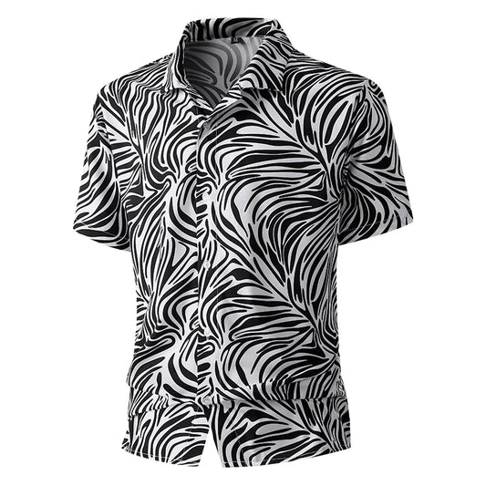 Men Loose Short Sleeve Shirt Trendy Printed Shirt Jacket