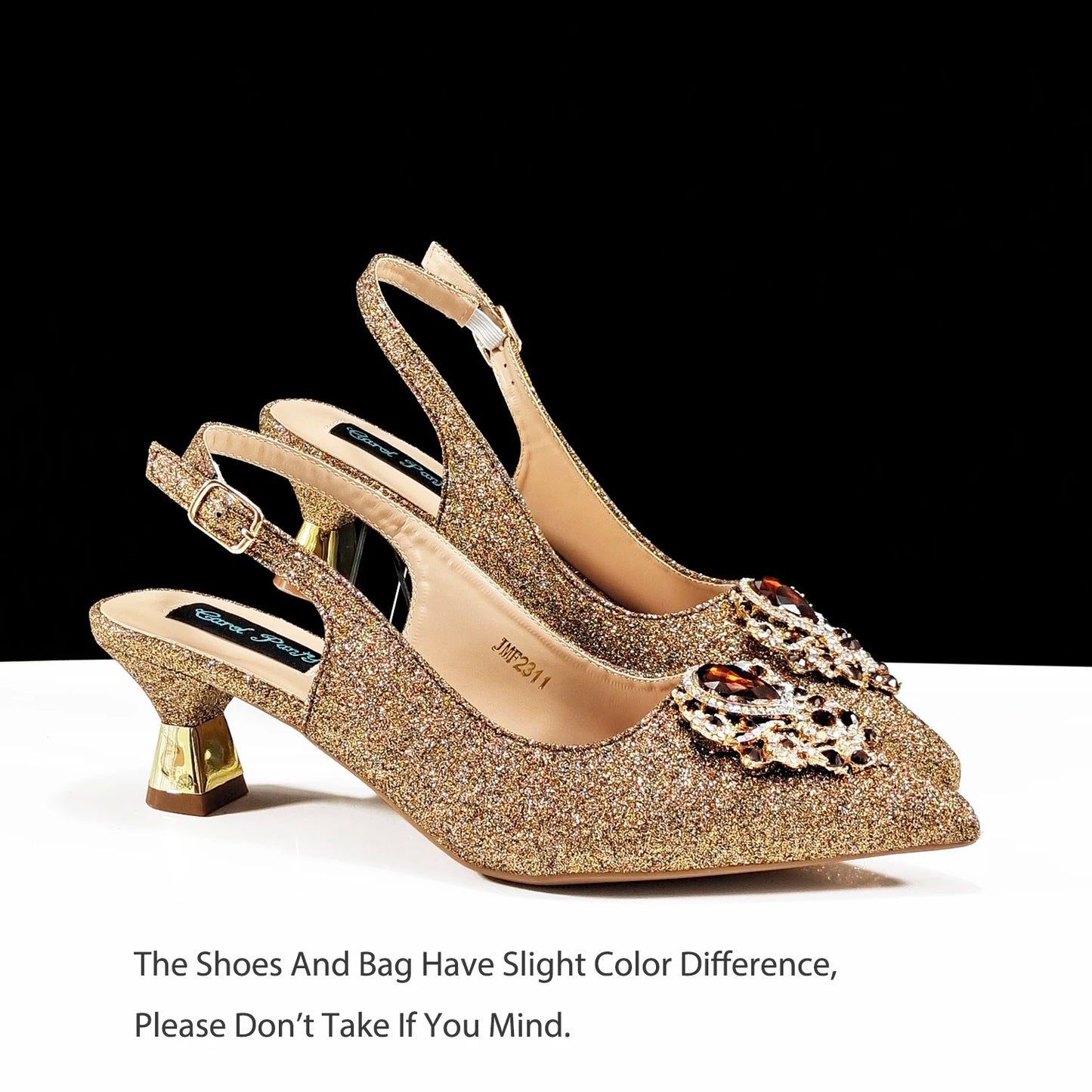 Italian Design Peach Color Pointed Toe Shoe & Bag Set Rhinestone Luxury  Women's High Heels for Parties By QSGFC