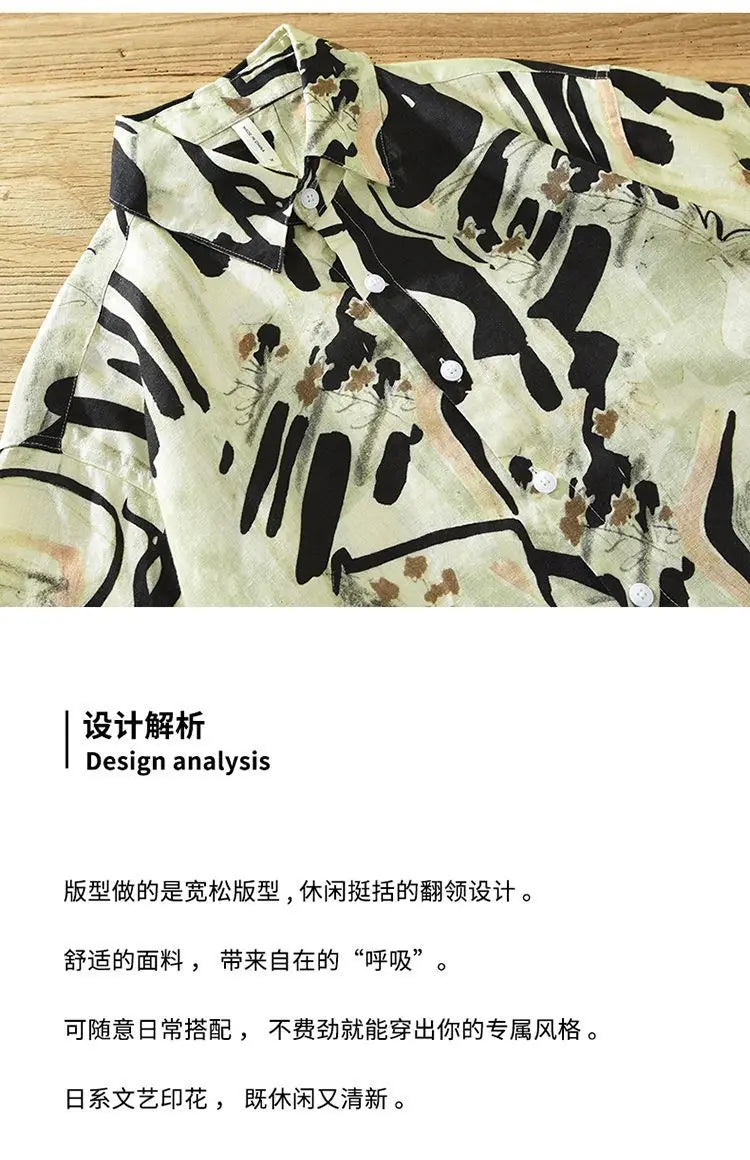 Short Sleeve  Fashion Turn-down Collar Simple Comfortable Versatile Selling Trend Temperament Comfortable Shirts Tops Print Men