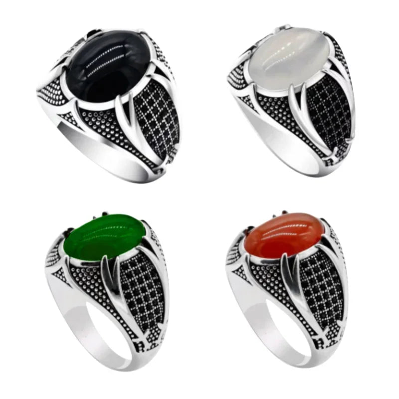 Fashion Stainless Steel Rings Vintage Carved Pattern Black/White/Red Zircon Stone Rings for Men Accessories Wedding Jewelry 6-14