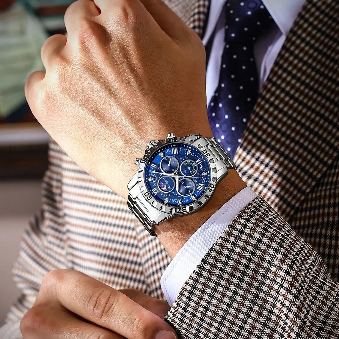 POEDAGAR Luxury Military Watches For Men Stainless Steel Quartz Waterproof Luminous Man Watch Chronograph Sport Men's Wristwatch