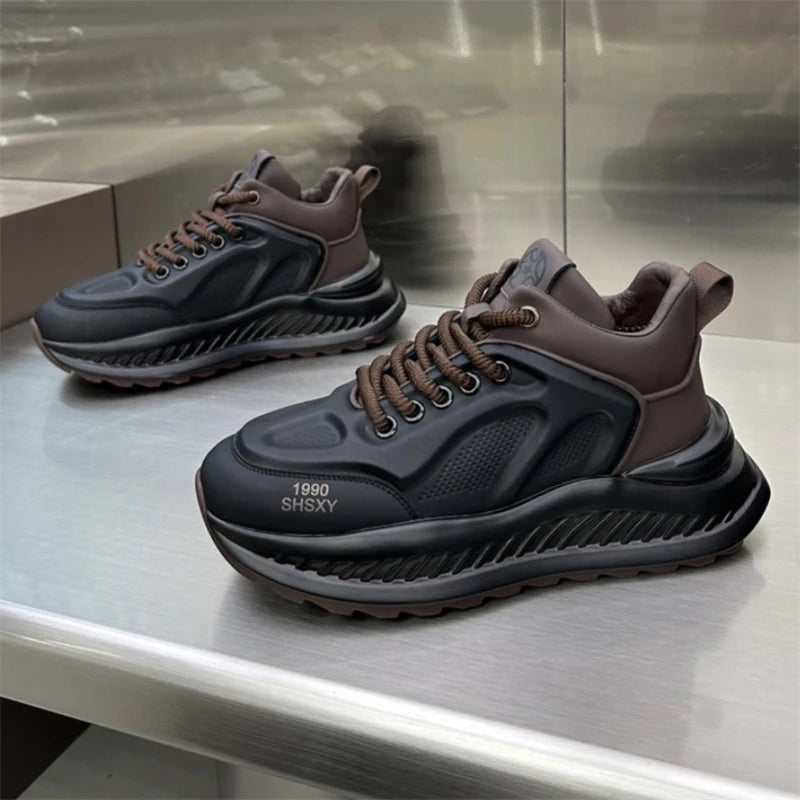 Chunky Sneakers Mens Designer Running Shoes Fashion Casual Microfiber Leather Upper Height Increased Flat Platform Sport Shoes