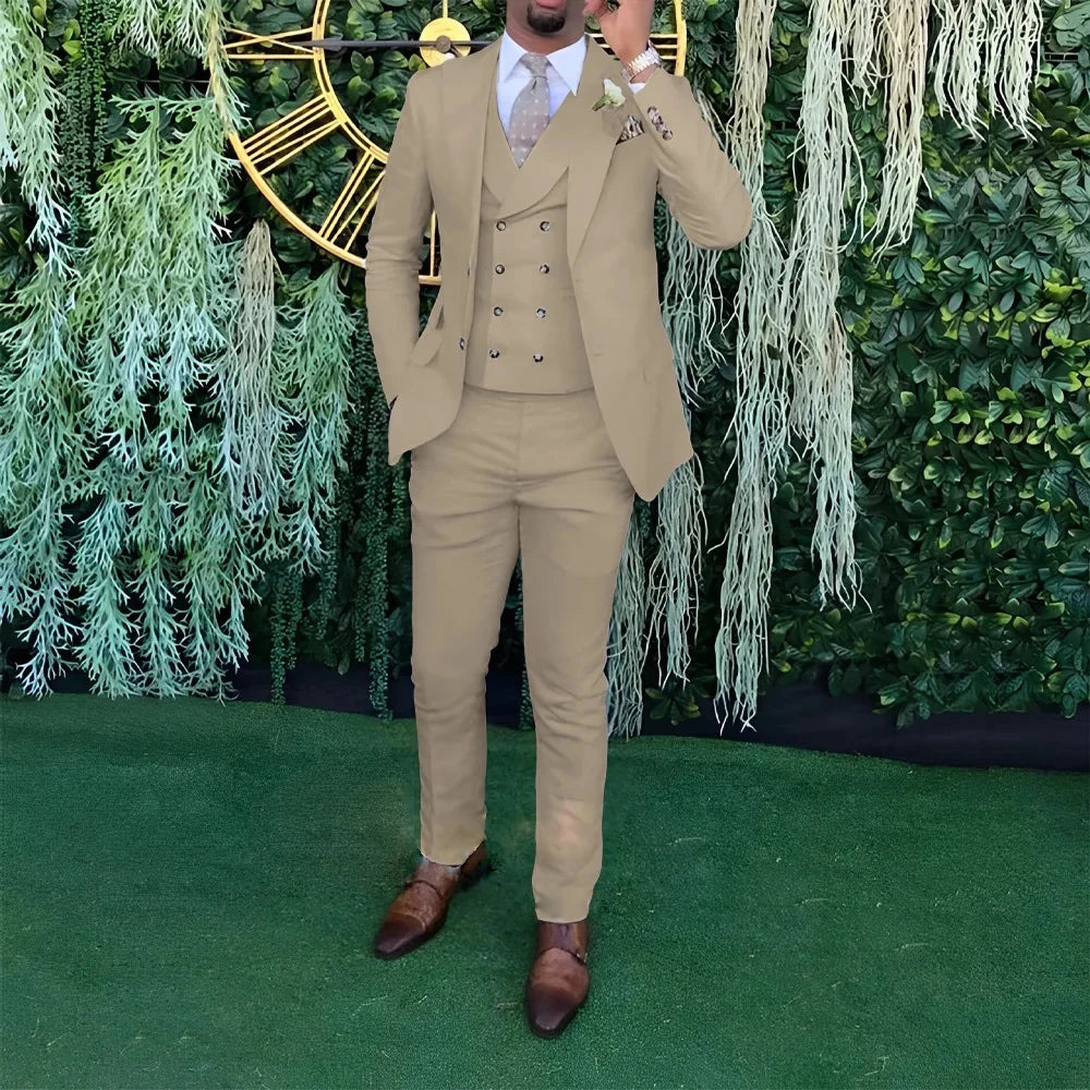 Men's Wedding Banquet 3-piece Suit Double Breasted Custom Men's Suit (Jacket, Vest and Trousers) Party Business Office Wear