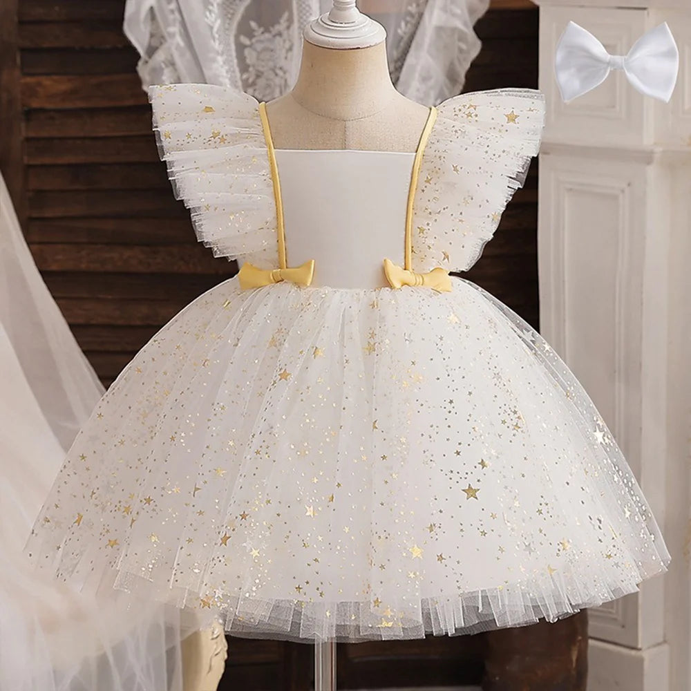 Mickey Minnie Mouse Princess Dress for Girls Sequined Star Ruffle Bow Tutu Baby Formal Gala Prom Gown Kids Evening Party Costume