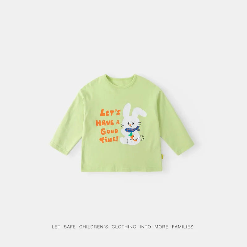 Kids Girls Printed T-shirt Autumn Cartoon Base Long Sleeve Baby Boys Top Versatile Pullover Bottom Children Girls Shirts