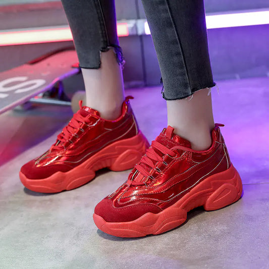 Chunky Platform Sneakers with Reflective Surface
