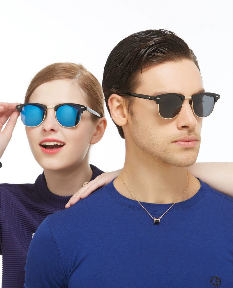 European and American Hipsters Metal Semi-Rimless Sunglasses Retro Polarized Sunglasses Men's and Women's Fashion Accessories Personalized Glasses