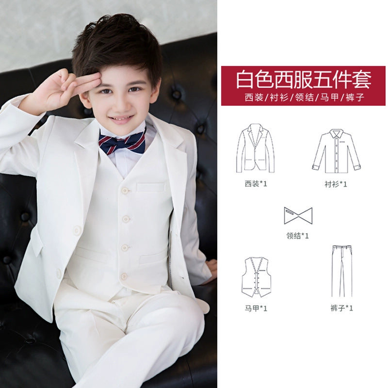 White Kids Boy Host Piano Handsome Suit