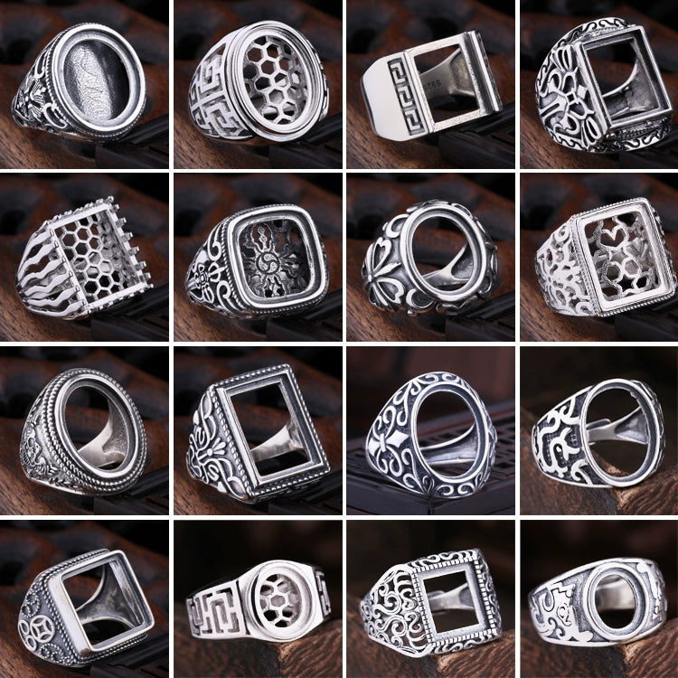 S925 Sterling Silver Ring Frame DIY Inlaid Beeswax Turquoise Amber South Red Ring Gem Opening Men Square Ring Setting