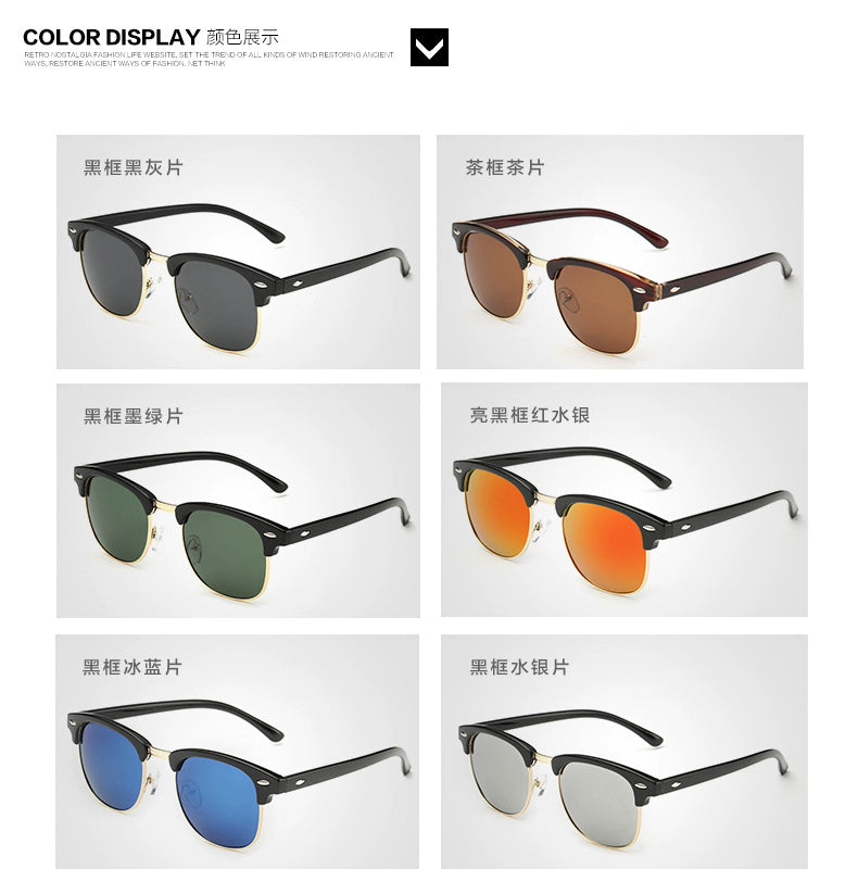 European and American Hipsters Metal Semi-Rimless Sunglasses Retro Polarized Sunglasses Men's and Women's Fashion Accessories Personalized Glasses