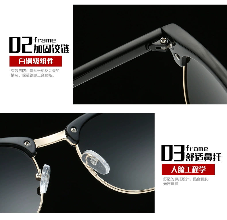 European and American Hipsters Metal Semi-Rimless Sunglasses Retro Polarized Sunglasses Men's and Women's Fashion Accessories Personalized Glasses