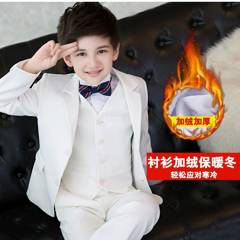 White Kids Boy Host Piano Handsome Suit