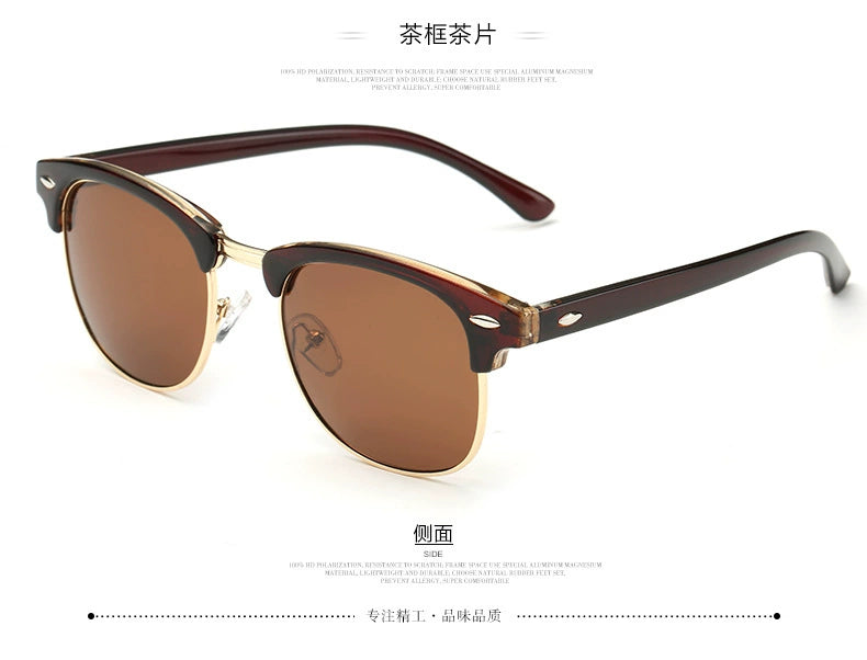 European and American Hipsters Metal Semi-Rimless Sunglasses Retro Polarized Sunglasses Men's and Women's Fashion Accessories Personalized Glasses