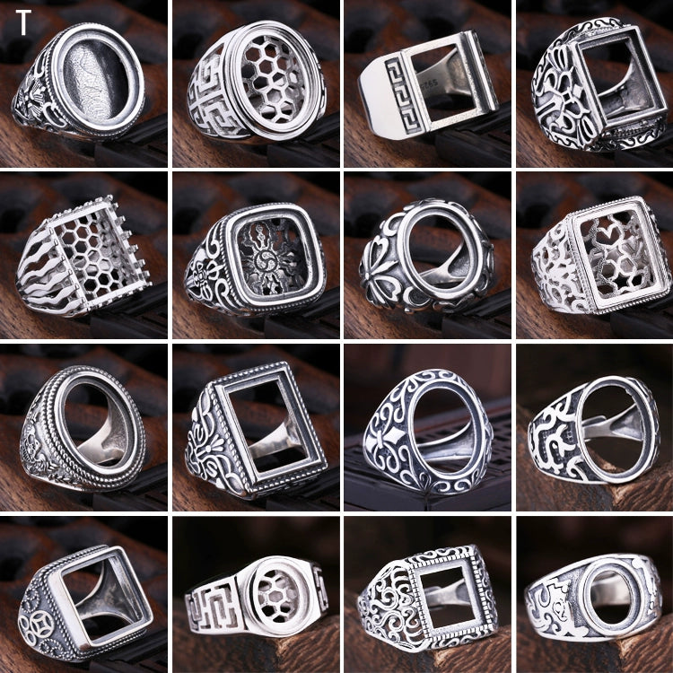 S925 Sterling Silver Ring Frame DIY Inlaid Beeswax Turquoise Amber South Red Ring Gem Opening Men Square Ring Setting