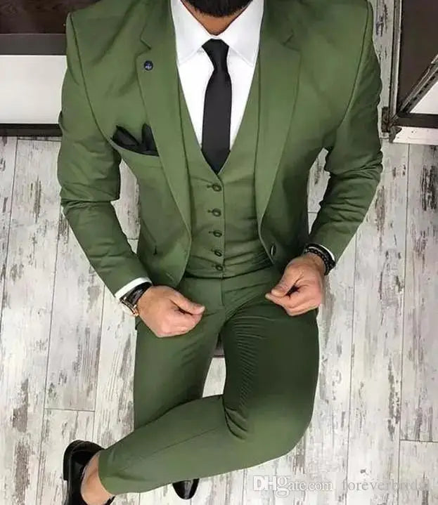 Latest Olive Green Men Suits for Groom 3 Piece Classic Wedding Tuxedo Notched Lapel Best Man Slim Fit Blazer trajes de hombre