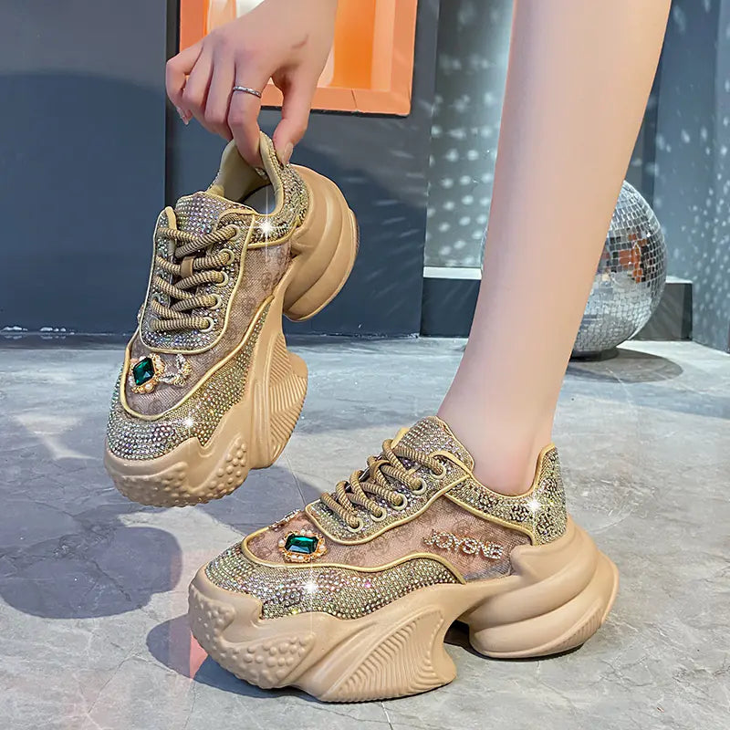 Chunky Platform Sneakers with Reflective Surface