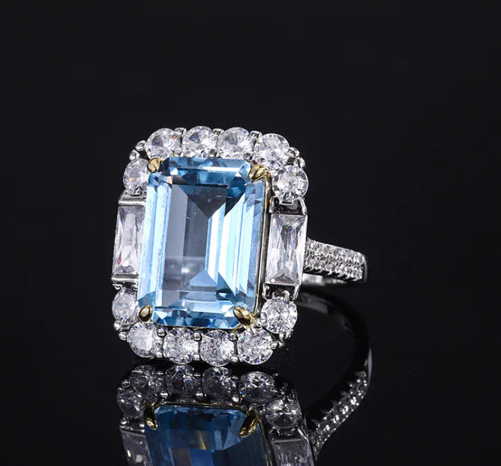 Simulated Aquamarine Pendant and Ring Set