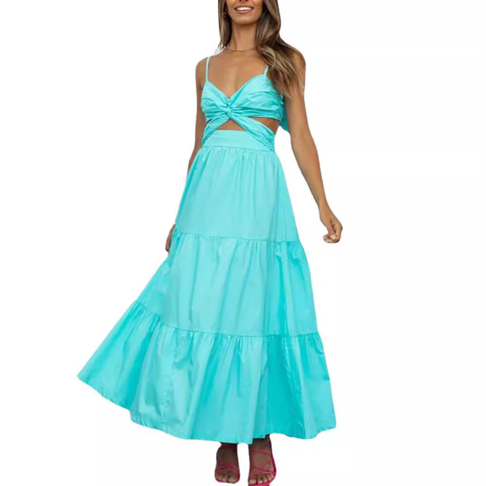 Sexy Sling Dress Ruffled Bow Backless Hollow Out