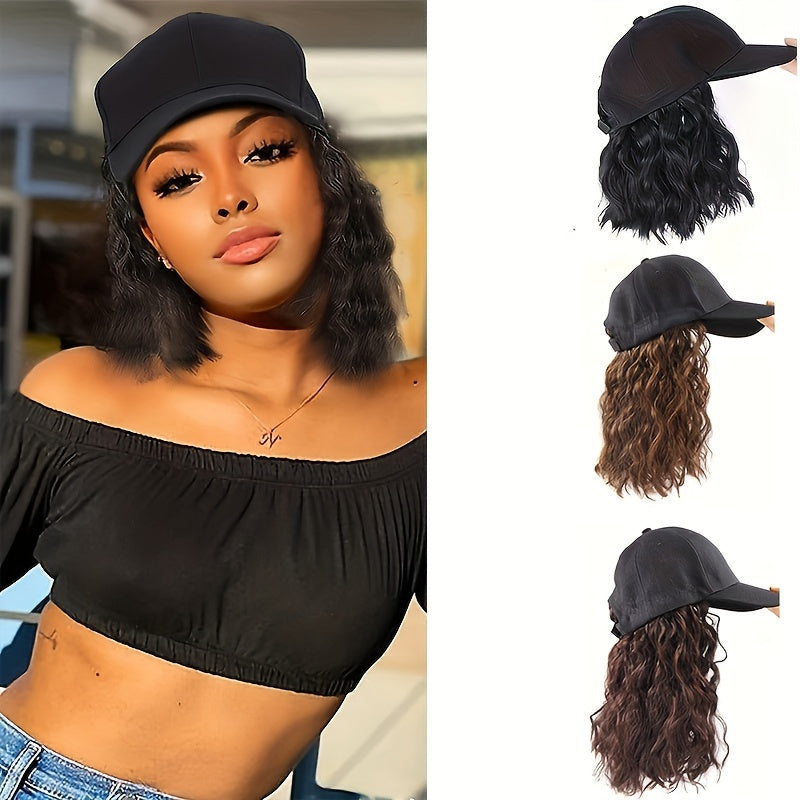 Hat Wig Medium Long Curly Wavy Wig For Women Synthetic Wig Beginners Friendly Heat Resistant For Daily Use Halloween Christmas