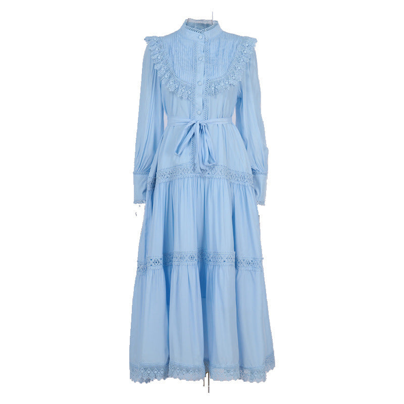 Design Embroidered Shirt Waist-tight Slimming Lantern Sleeves Long Skirt