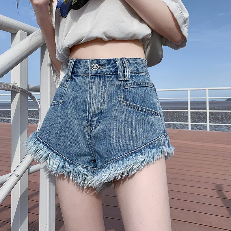 High Waist Denim Shorts Women's Summer Frayed