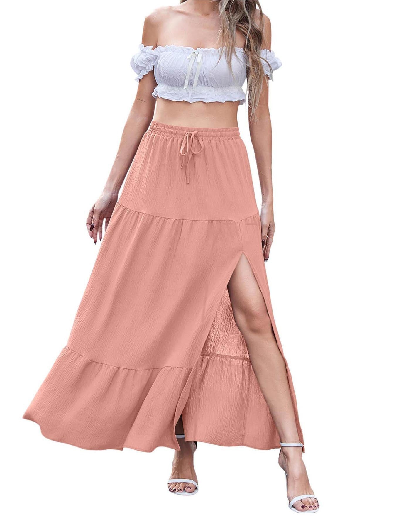 Women's Bohemian Solid Color Side Slit Skirt