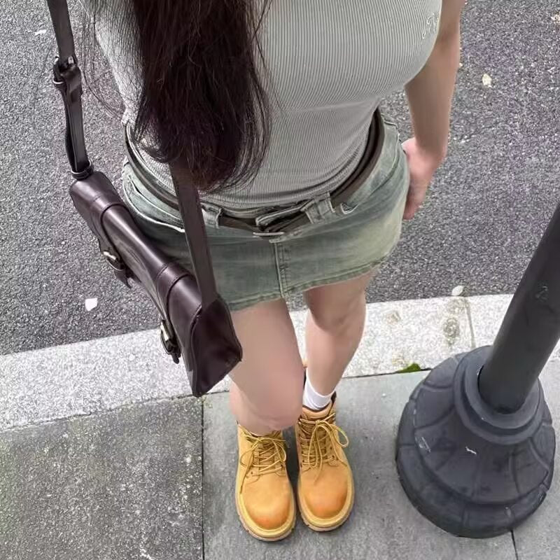 Women's Retro Denim A- Line Skirt Slimming