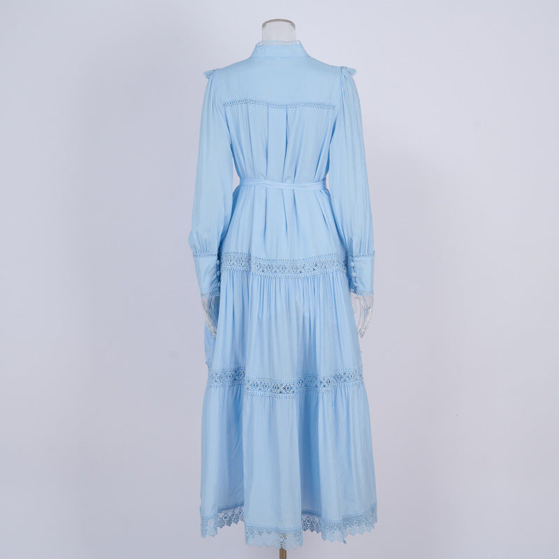 Design Embroidered Shirt Waist-tight Slimming Lantern Sleeves Long Skirt